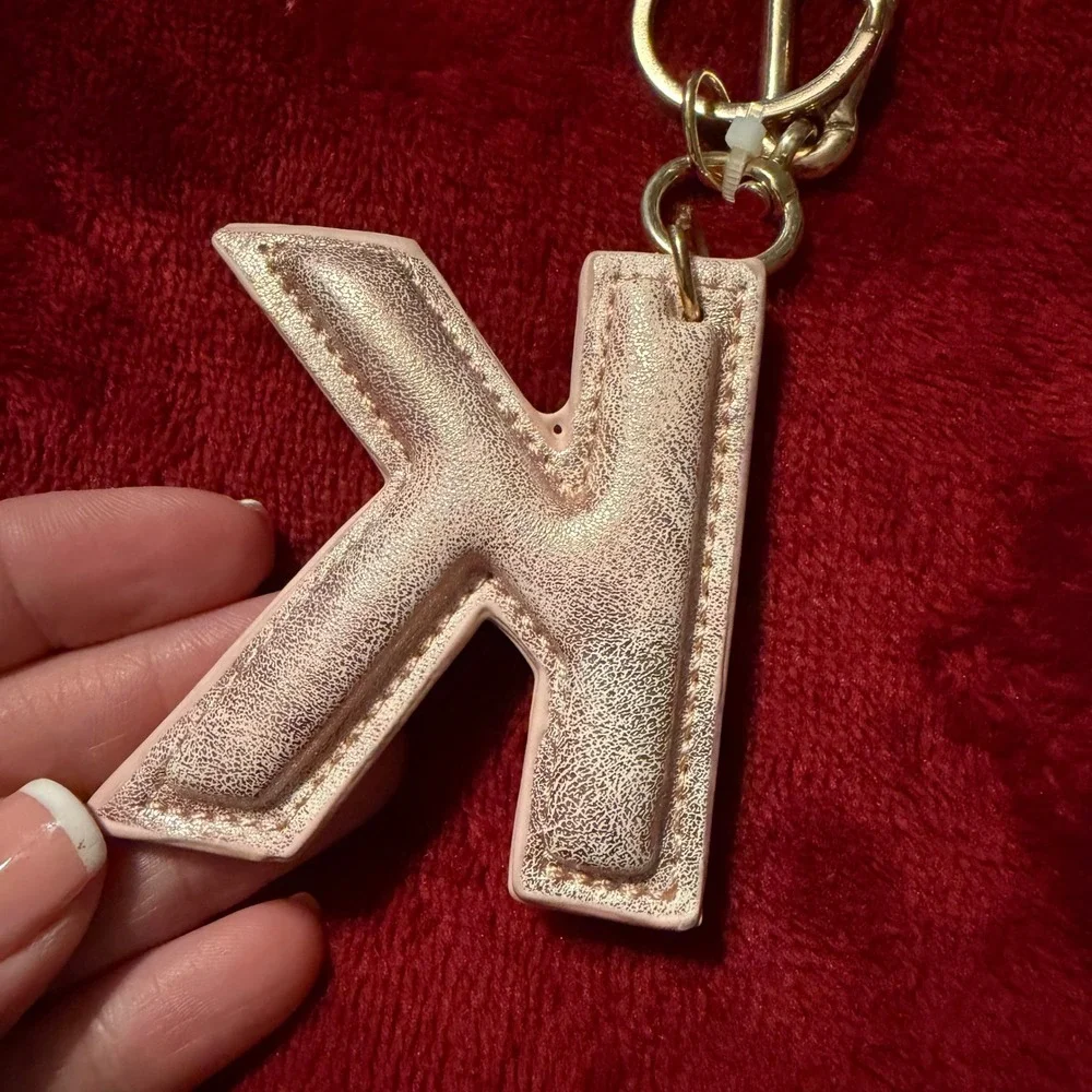 Rose Gold‎ Metallic Initial K Keychain Padded Bag Charm Gold Tone Hardware